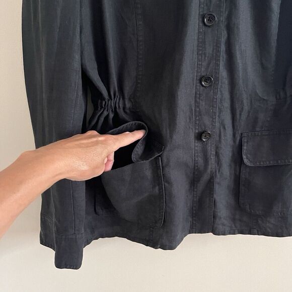 Vintage 100% Linen Lightweight Jacket 12 Black Old Money Preppy Nautical - Picture 8 of 11